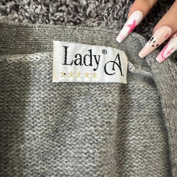 Vintage Gray with white and light blue Argyle Low neck button down by Lady A - Picture 3 of 5